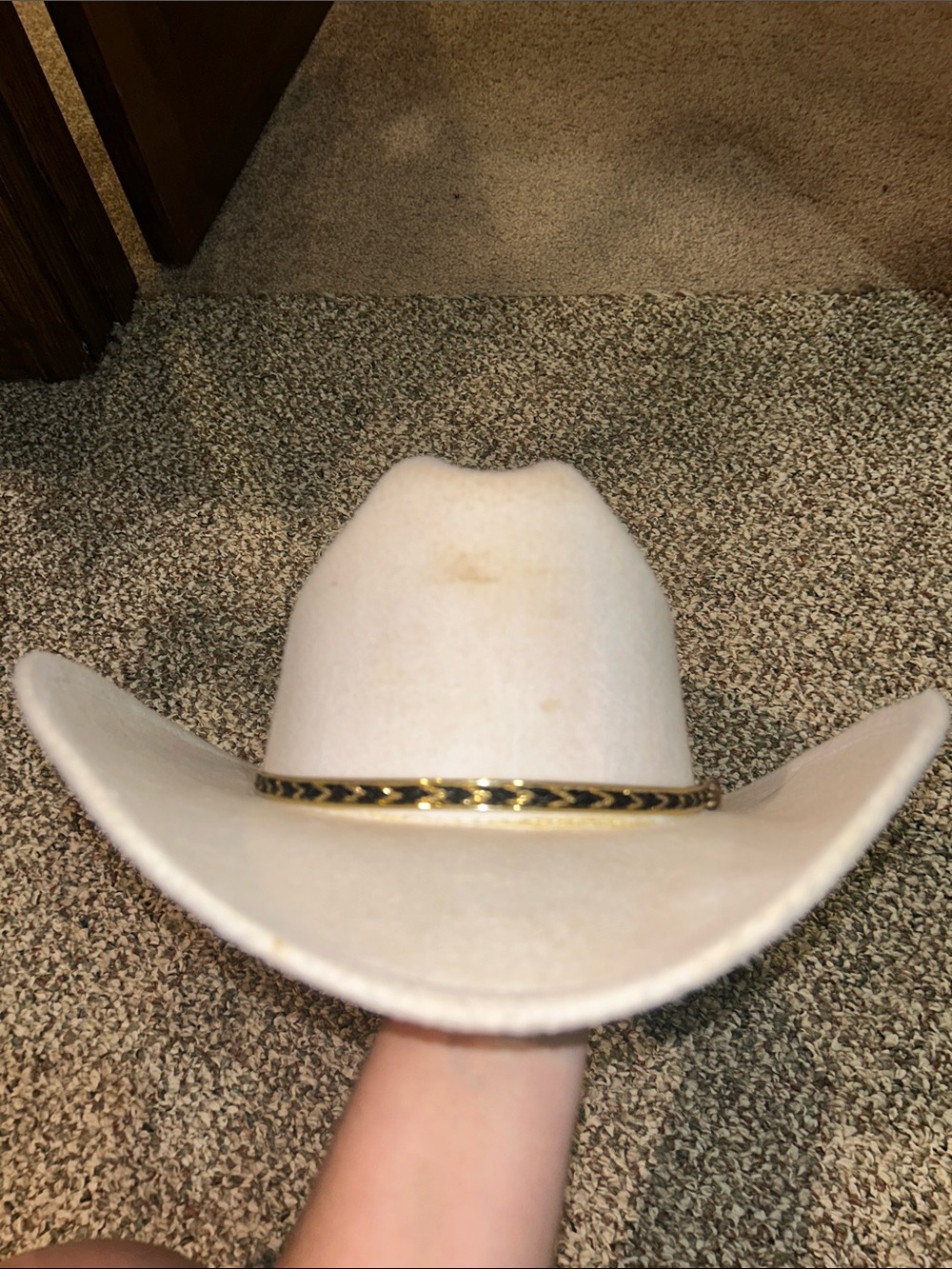 Western Express Inc White Faux Felt Cowboy Cowgirl Hat White Size L/XL Gold Band